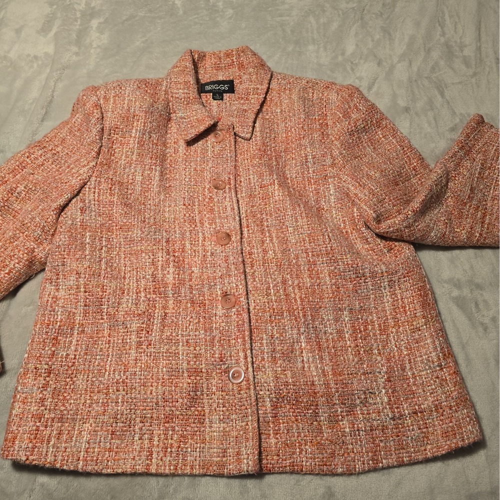 Briggs Tweed Blazer Sz L Pink Button Front Preppy Academia Barbiecore Elle Woods